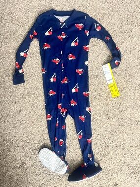 Carter's Navy Footed Pajamas with Red Tractor Print